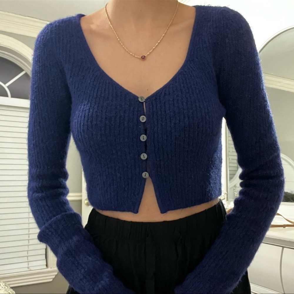 Zara Blue Button-Up Cardigan Top